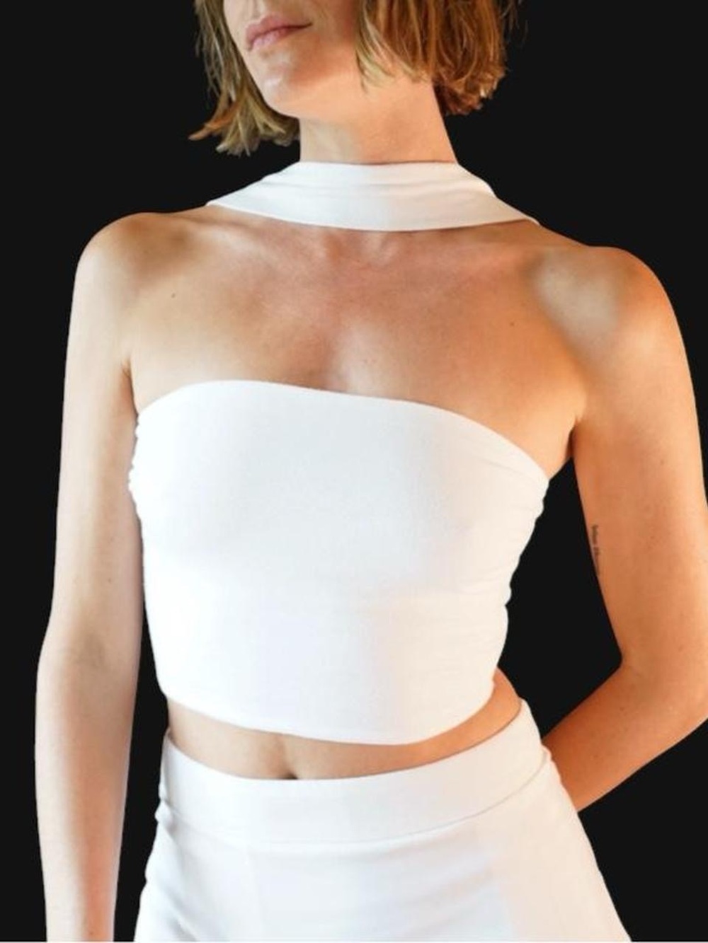Anthropologie White Strapless Crop Top with Neck Band